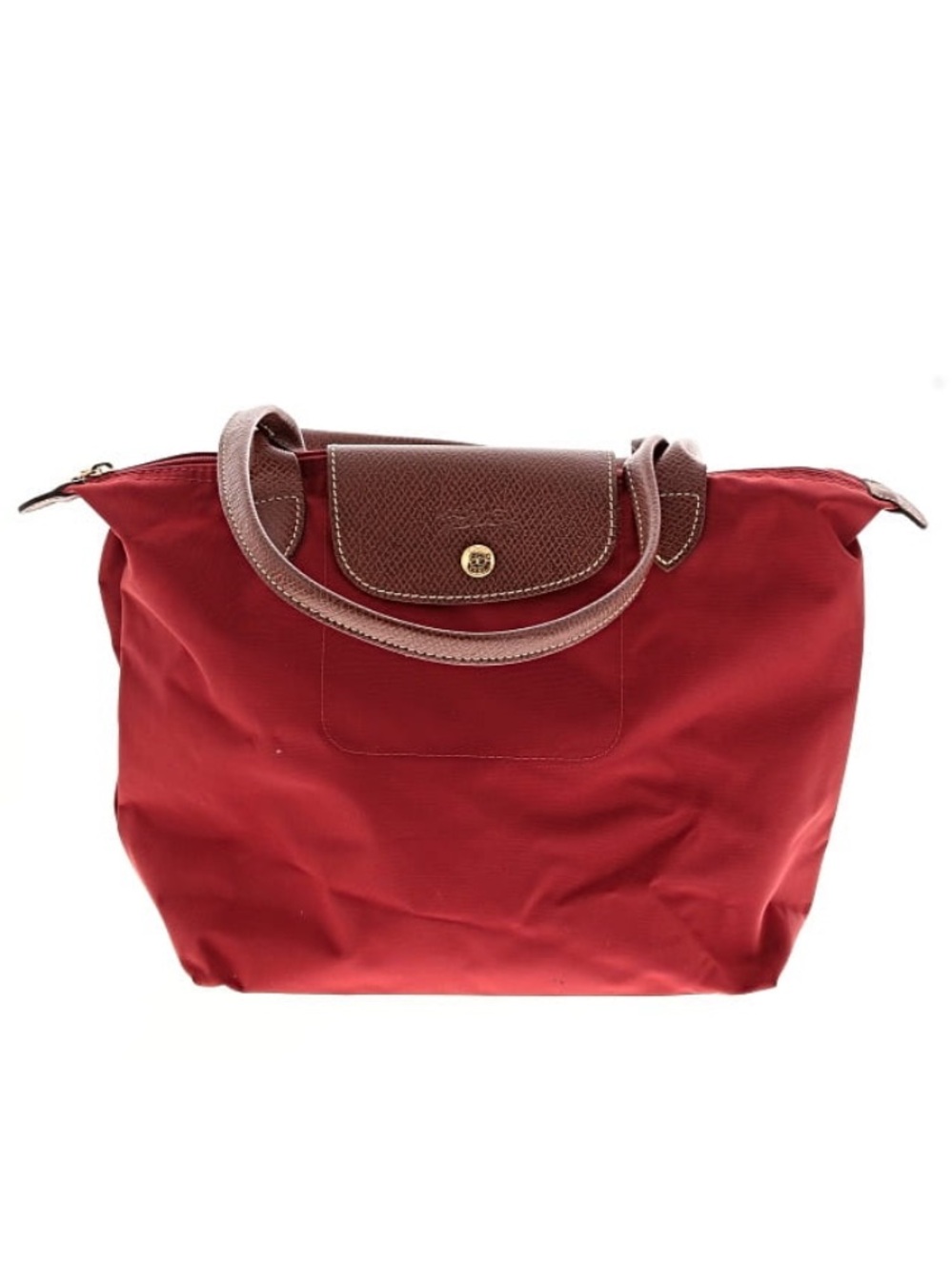 Longchamp Red Tote with Brown Leather Trim